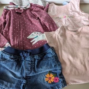 Toddler girl 12-18m baby 4pc Outfit Set Floral Pink Pajamas Shorts Top Bodysuit
